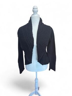 Grace Elements Black Shawl-Collar Open-Front Knit Cardigan